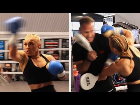 ELLE BROOKE HAS FUN SHOWING HER RAW POWER AS SHE SMASHES THE PADS WITH TRAINER MARK TIBBS!!